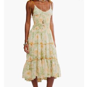 Free People Adriel Midi Dress in Ivory Combo